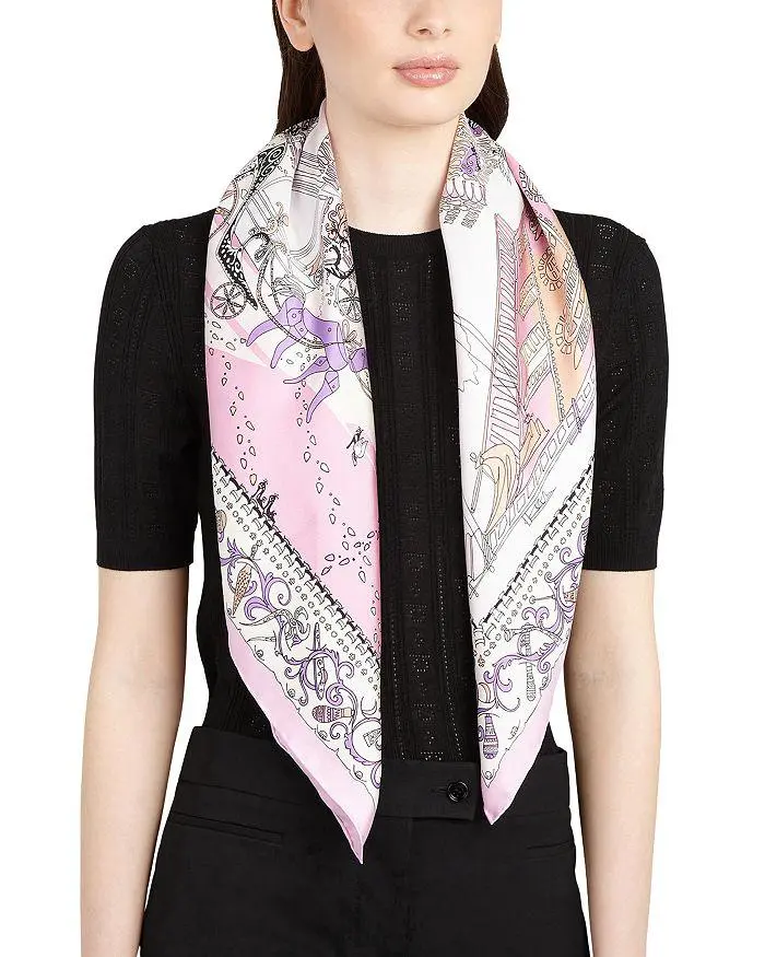 Prada Pittoresque Paris Printed Silk Foulard 90CM Square Scarf 