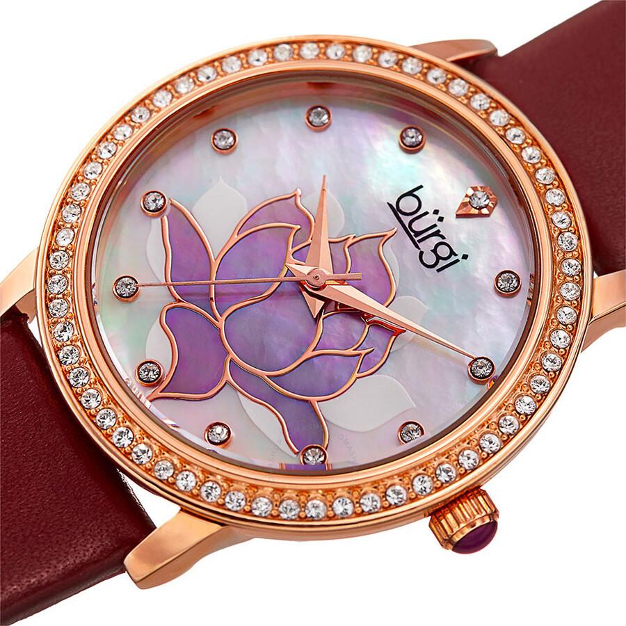 Burgi Mother of Pearl Dial Red Leather Ladies Watch BUR159RD