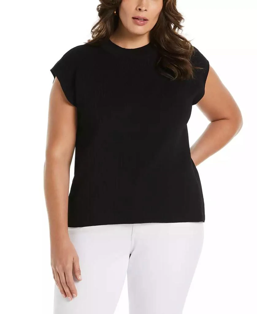 ELLA Rafaella Plus Size Mixed Rib Mock Neck Sleeveless Sweater 1