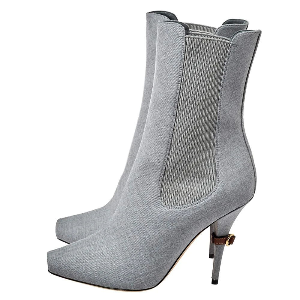 Burberry Burberry Grey Canvas And Elastic Fabric Peep Toe Kenzie Ankle Boots Size 39.5 4