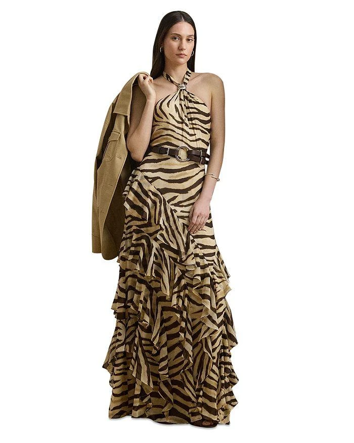Ralph Lauren Zebra Print Ruffle Trim Georgette Gown 1