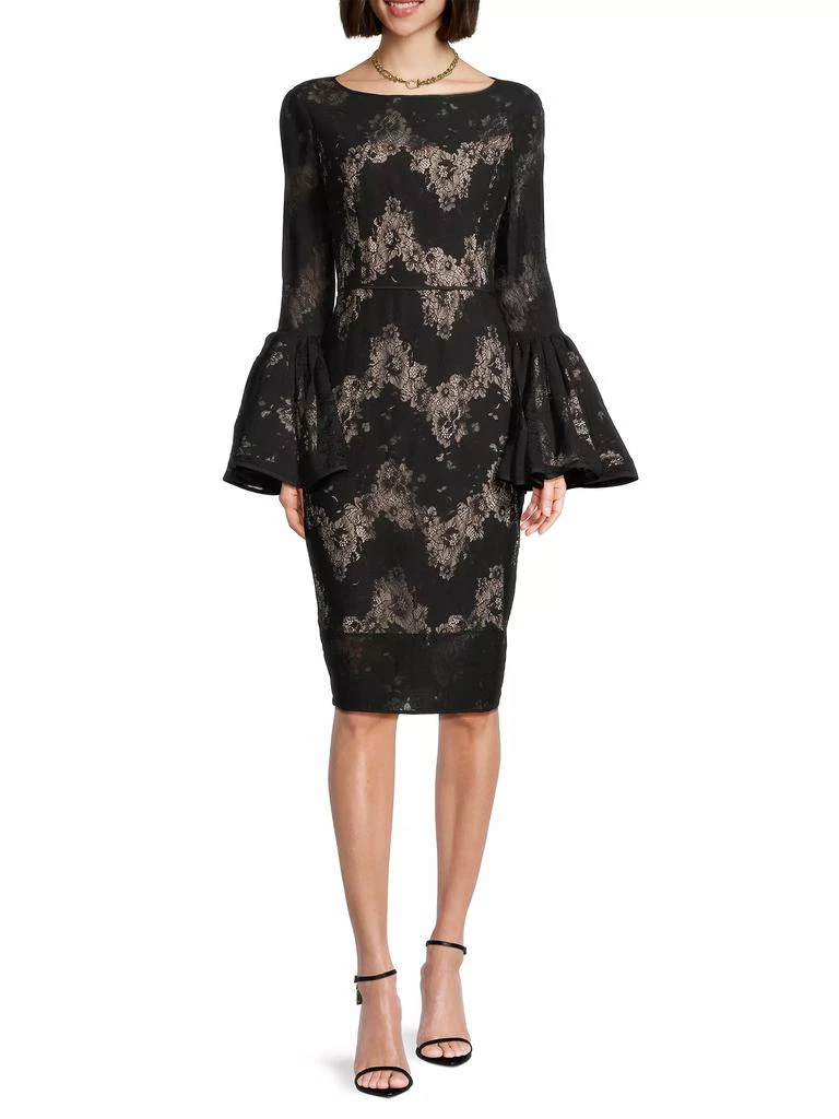 Shani Metallic Lace Bell-Sleeve Sheath Dress 2