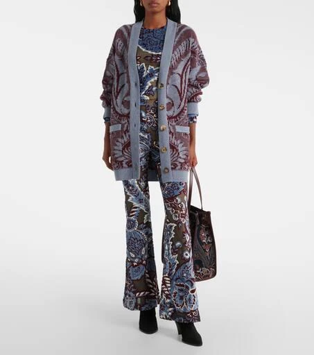 ETRO Floral velvet jacquard flared pants 2