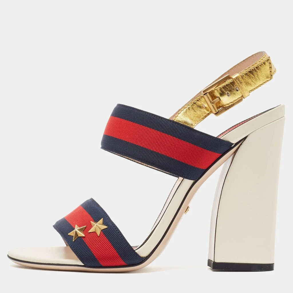 Gucci Gucci Gold Leather and Grosgrain Web Aline Sandals Size 38 1