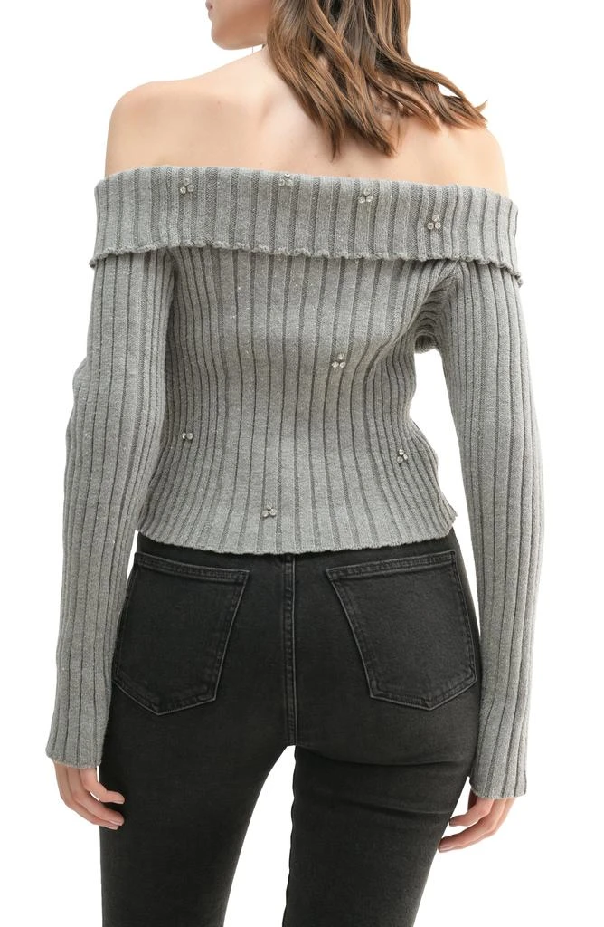 ALL IN FAVOR Rhinestone Off the Shoulder Rib Sweater 2