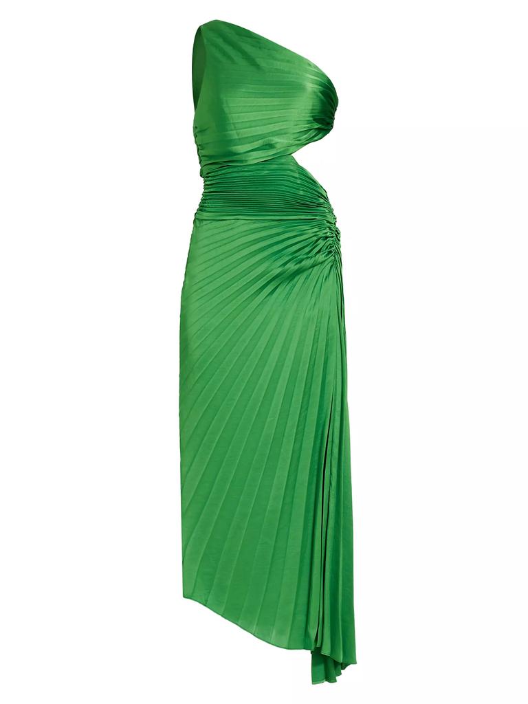 A.L.C. Dahlia Pleated Satin One-Shoulder Midi-Dress