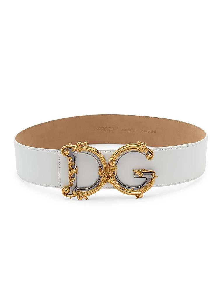 Dolce & Gabbana Silver Leather Gold Tone Logo Metal Buckle Belt display picture 1