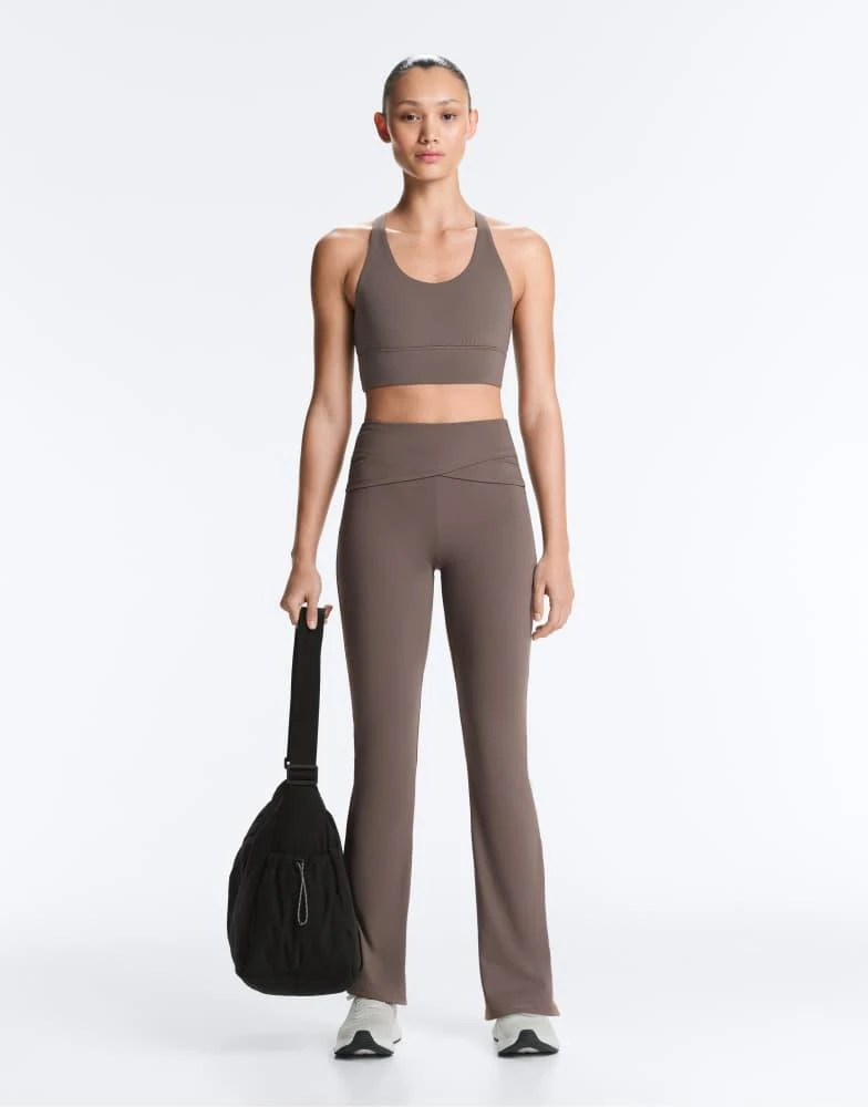 OYSHO OYSHO Draped waist comfortlux high rise flare trousers in taupe-grey