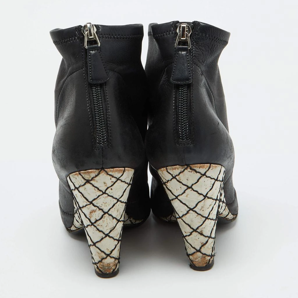 Chanel Chanel Black Leather CC Camellia Ankle Cork Wedge Boots Size 39 5
