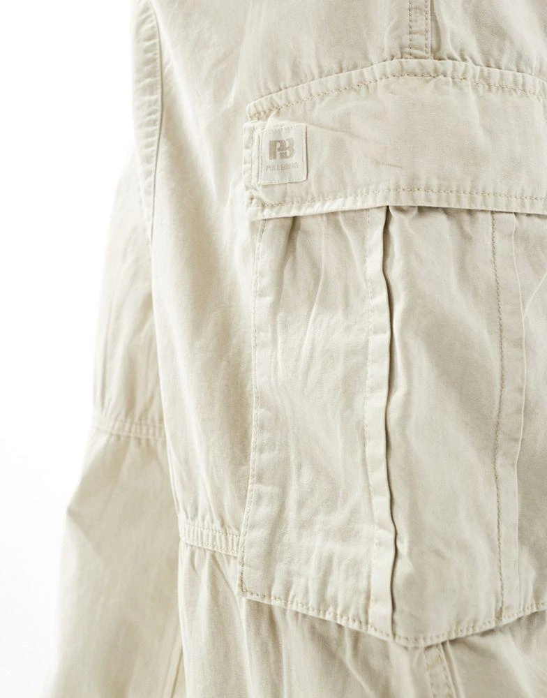 Pull&Bear Pull&Bear multipocket wide leg cargo in ecru 4