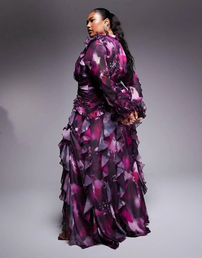 Shop ASOS LUXE Curve organza long sleeve exaggerated ruffle maxi dress in  dark floral on Sale at BeyondStyle  Get 20% Off ASOS LUXE Curve organza long  sleeve exaggerated ruffle maxi dress