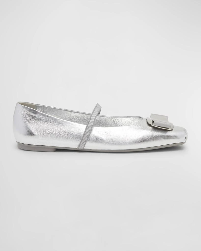 Salvatore Ferragamo Zina Metallic Bow Mary Jane Ballerina Flats 1