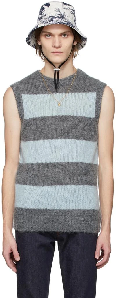Erdem Grey & Blue Mohair Ethan Vest 1