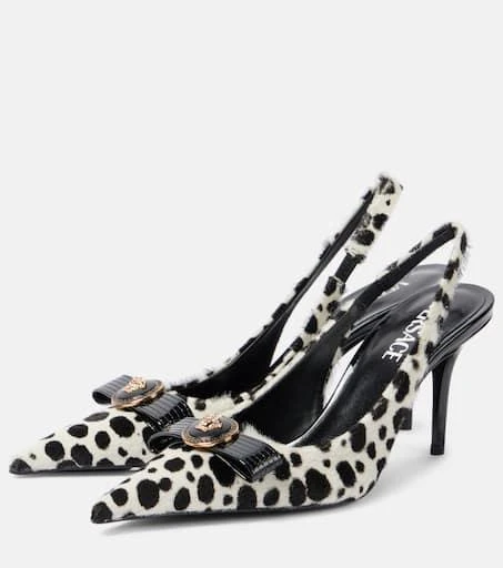 Versace Gianni Ribbon 85 calf hair slingback pumps 4