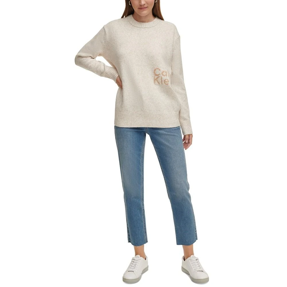 Calvin Klein Women's Intarsia Logo Oversized Crewneck Sweater 4