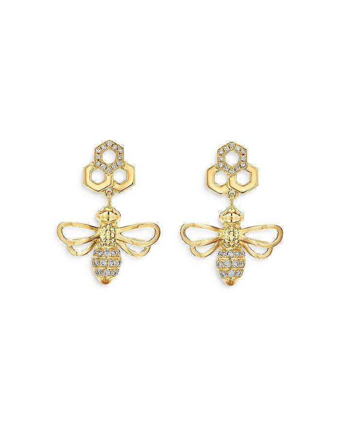 Temple St. Clair 18K Yellow Gold Bee Diamond Drop Earrings