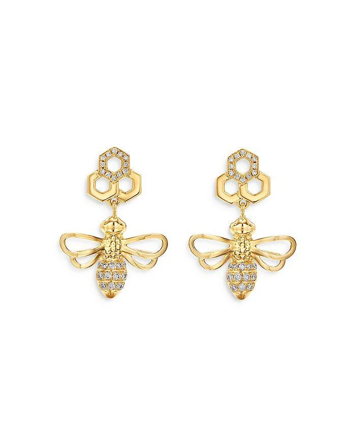 Temple St. Clair 18K Yellow Gold Bee Diamond Drop Earrings 1