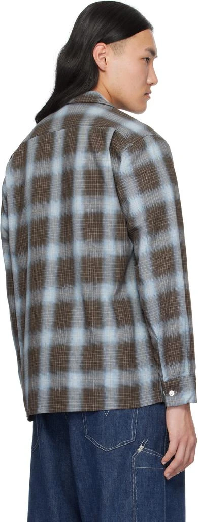 BEAMS PLUS Brown & Blue Open Collar Indigo Ombre Plaid Shirt 3