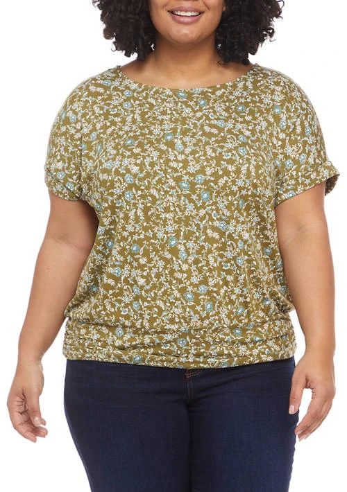 Wonderly Plus Size Banded Bottom Short Dolman Sleeve Crepe Top 1