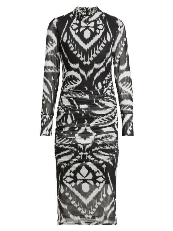 Farm Rio Ikat Ruched Tulle Midi-Dress 6