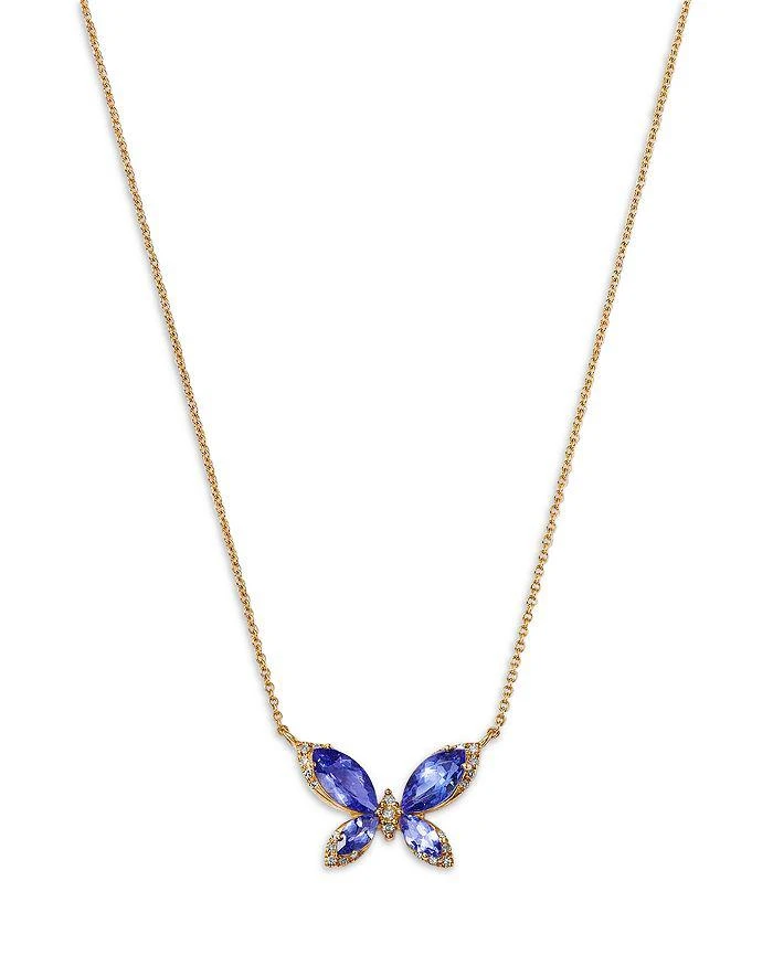 Bloomingdale
s Fine Collection Tanzanite
Diamond Butterfly Necklace in 14K Yellow Gold, 18"
