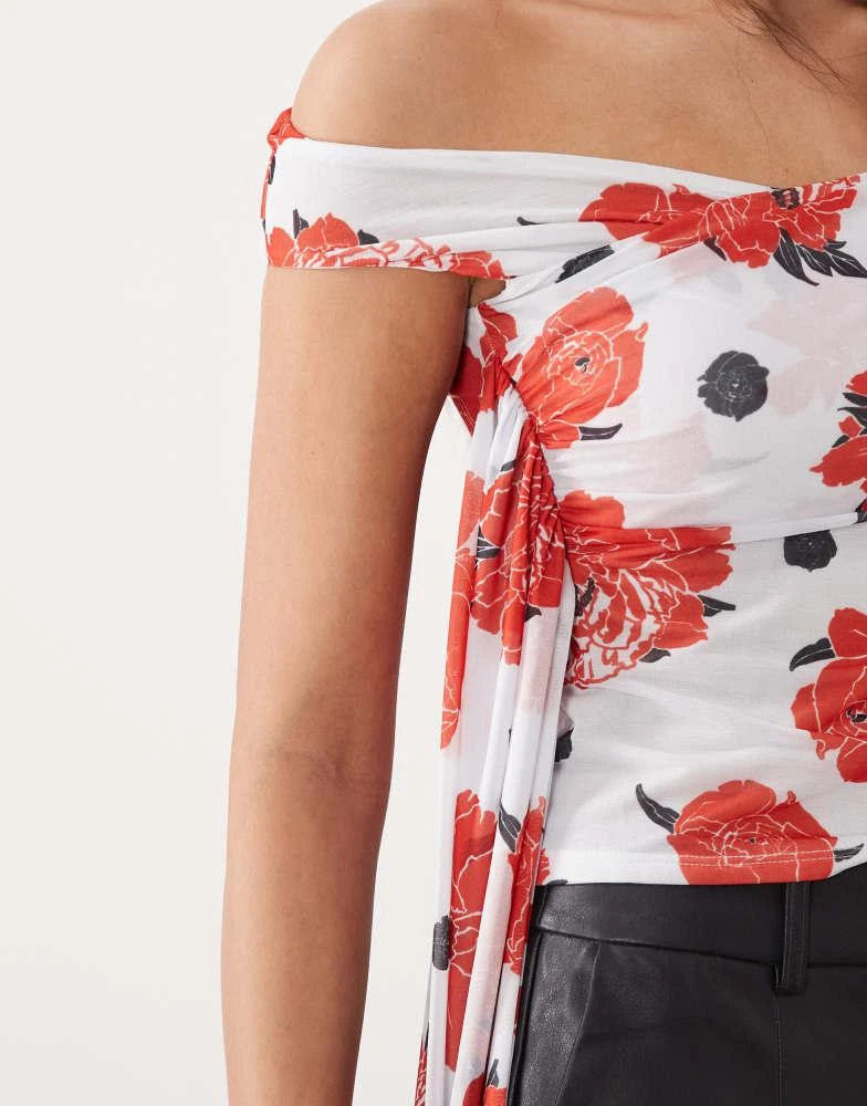 ASOS ASOS DESIGN wrap around off shoulder top in floral print 3