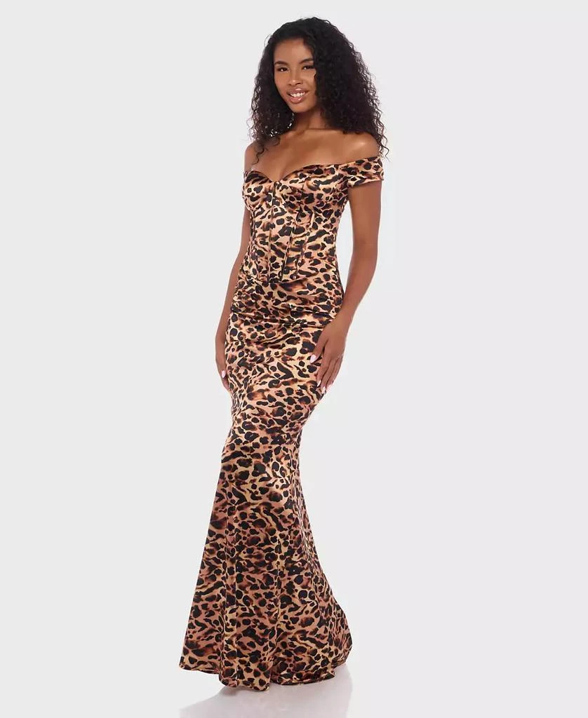 Alex & Sophia Juniors' Animal Print Off-The-Shoulder Long Dress 2
