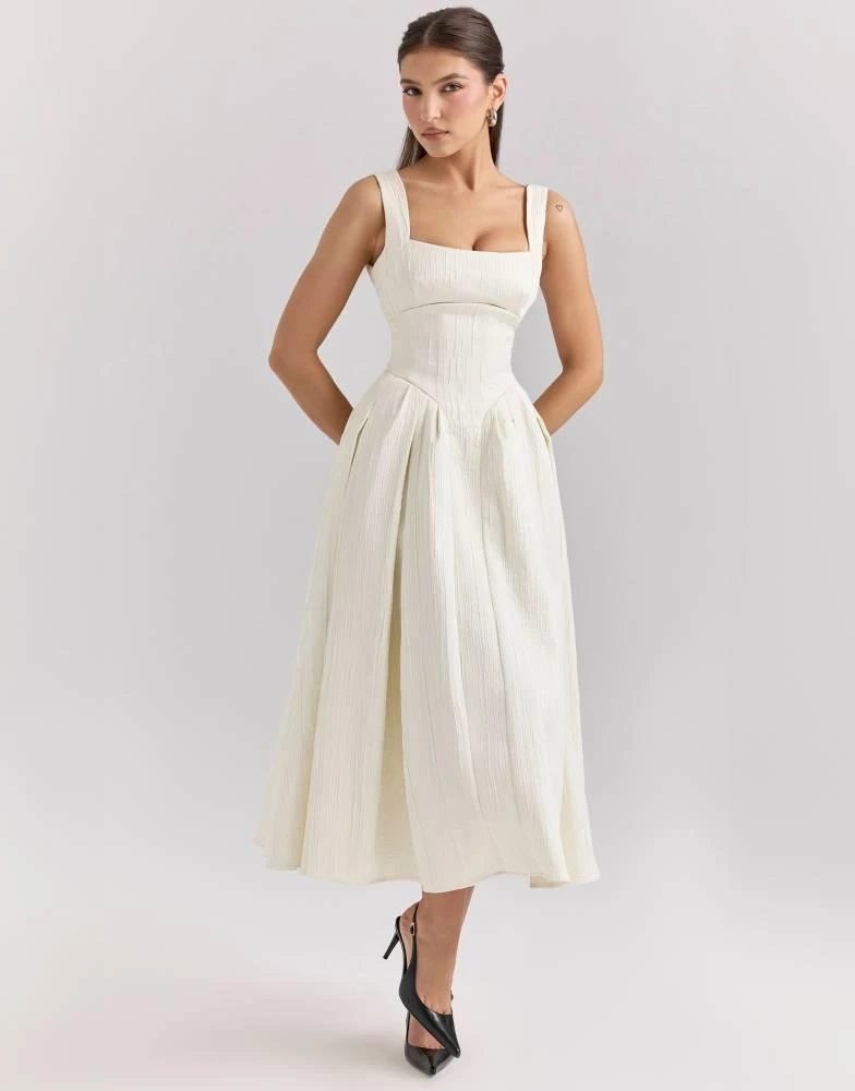 House of CB Isabeau satin corset midi dress in ivory  On Sale Now with Up  to 50% Off | Discover Exclusive Deals & Savings at BeyondStyle  Authentic  House of CB