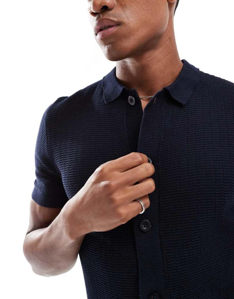 Brave Soul Brave Soul Knitted short sleeve shirt in navy 3