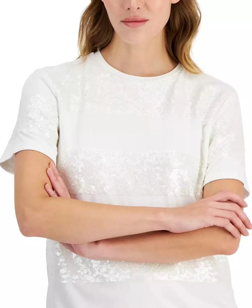 Anne Klein Women's Short-Sleeve Sequin-Striped T-Shirt 2