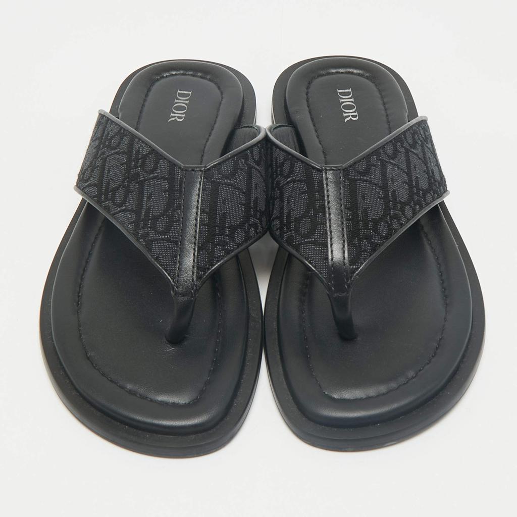 Shop Dior Black Oblique Jacquard and Leather Alias Flat Thong