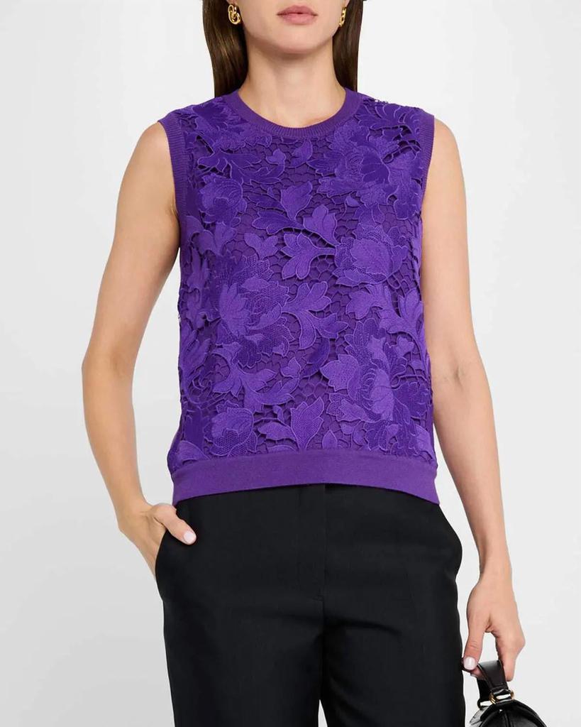 Oscar de la Renta Oscar De La Renta - Peony Guipure Inset Tank Sweater