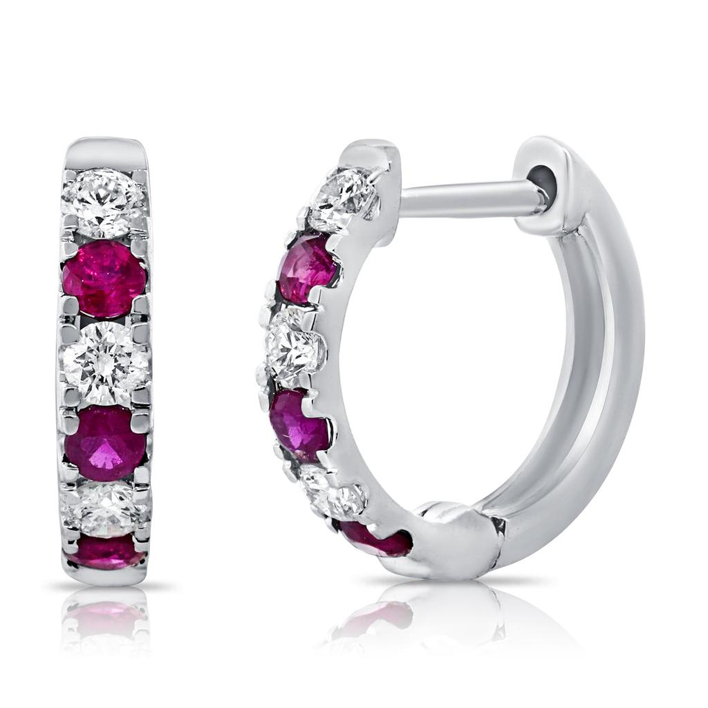 Sabrina Designs 14K Gold Diamond & Ruby Alternating Huggie Earrings