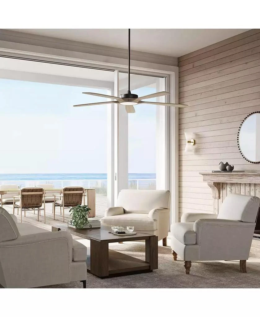 Casa Vieja 56" Mach 5 Indoor Outdoor Ceiling Fan 5 Blade LED Light Remote Control Matte Black Finish Distressed White Oak Blades Damp Rated 3