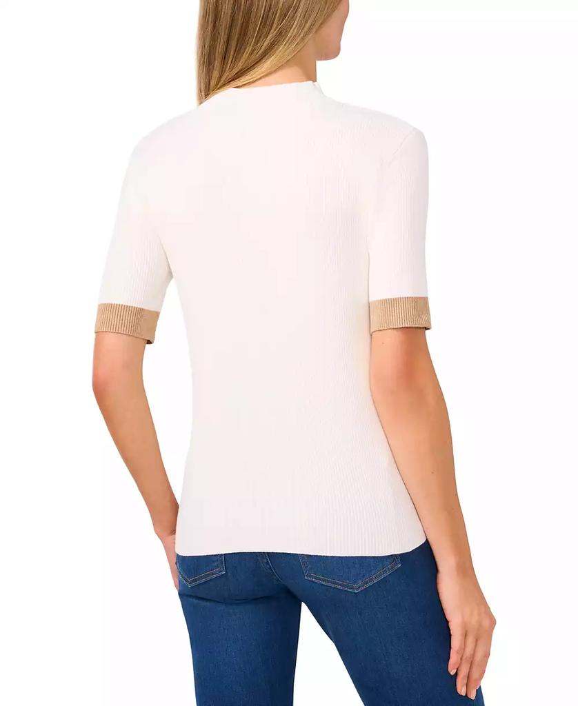 CeCe Women's Ribbed Mock-Neck Contrast-Cuff Sweater