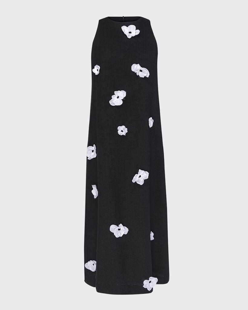 Sleeper The Bloom Floral Applique Linen Midi Dress