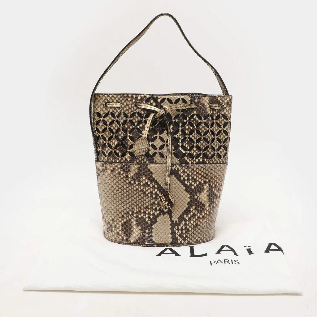 Alaia Alaia Beige/Black Python Drawstring Bucket Bag 10