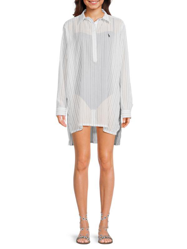 Ralph Lauren Popover Cotton Striped Coverup Shirt