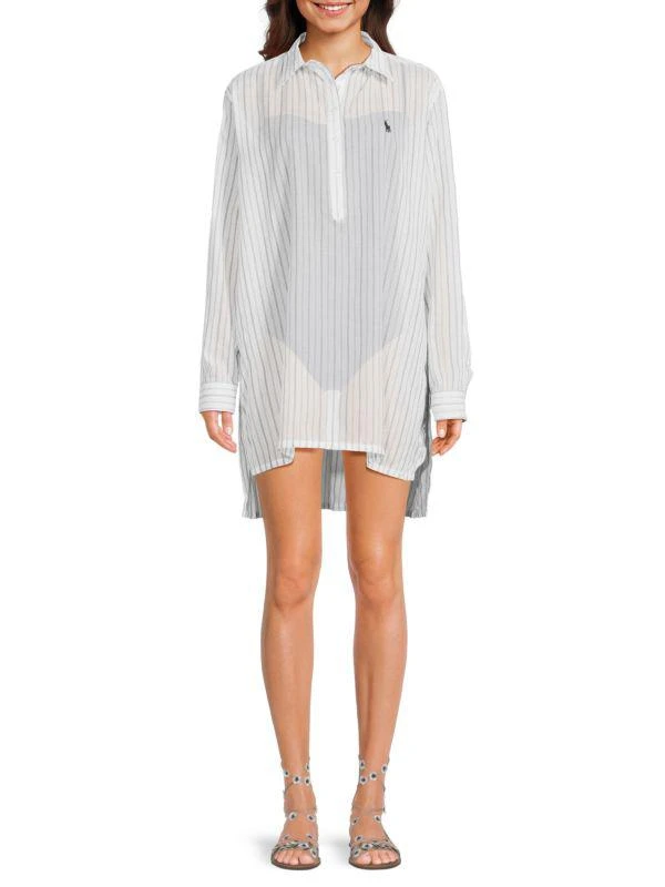 Ralph Lauren Popover Cotton Striped Coverup Shirt 1