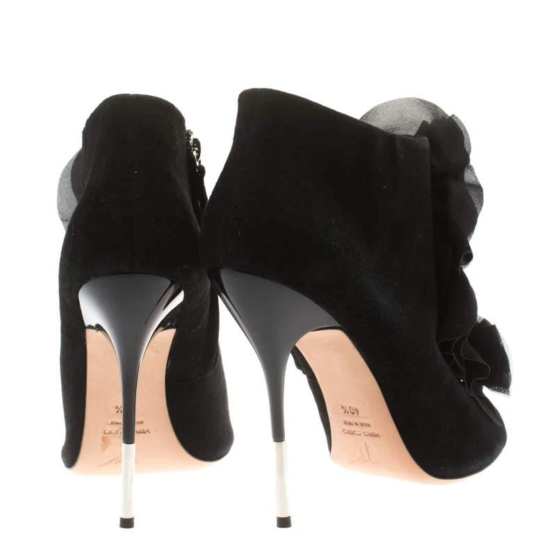 Giuseppe Zanotti Giuseppe Zanotti Black Suede Peep Toe Silk Ruffle Detail Ankle Booties Size 40.5 5