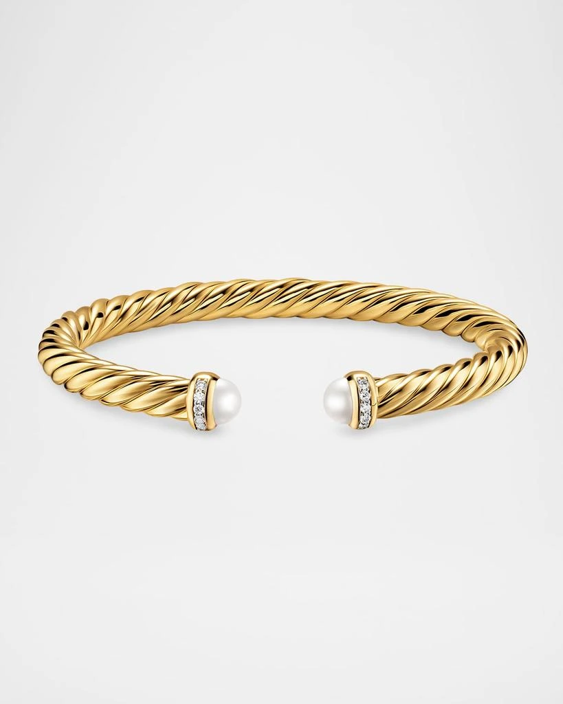 David Yurman Cablespira Flex Bracelet with Pearl and Diamonds in 18K Gold 5