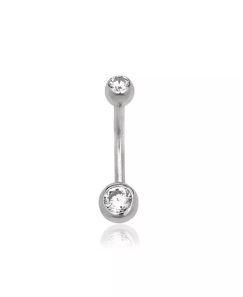 Curata Jewelry Solid 14k Gold 14G Double Bezel Cubic Zirconia Curved Belly Button Ring Body Piercing Ring