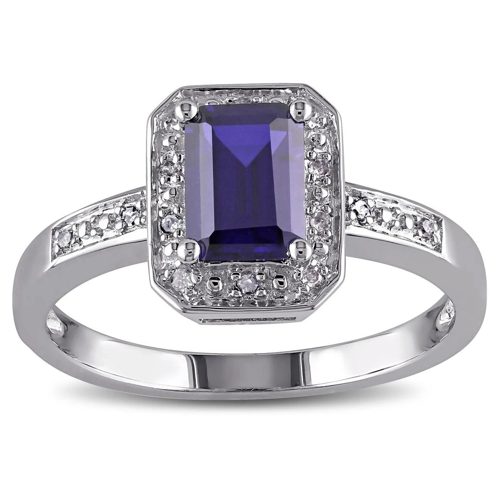 Mimi & Max 1 3/5ct TGW Emerald Cut Created Blue Sapphire and Diamond Accent Ring in Sterling Silver 5