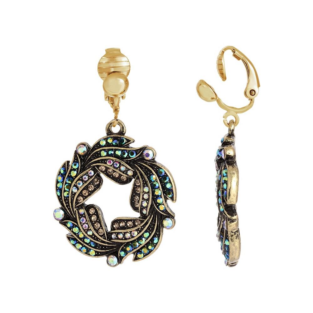 2028 Women's Gold-Tone Blue Iridescent Ab Glass Stone Wreath Clip Earrings