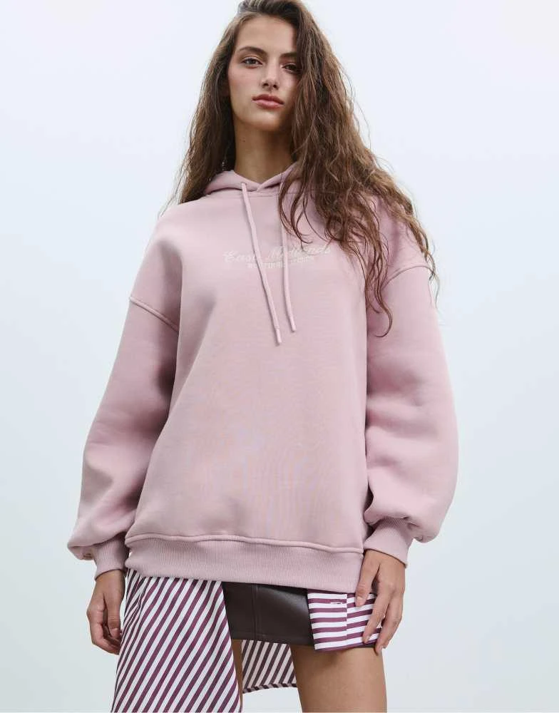 Stradivarius Stradivarius Embroidered hoodie in pastel pink 1
