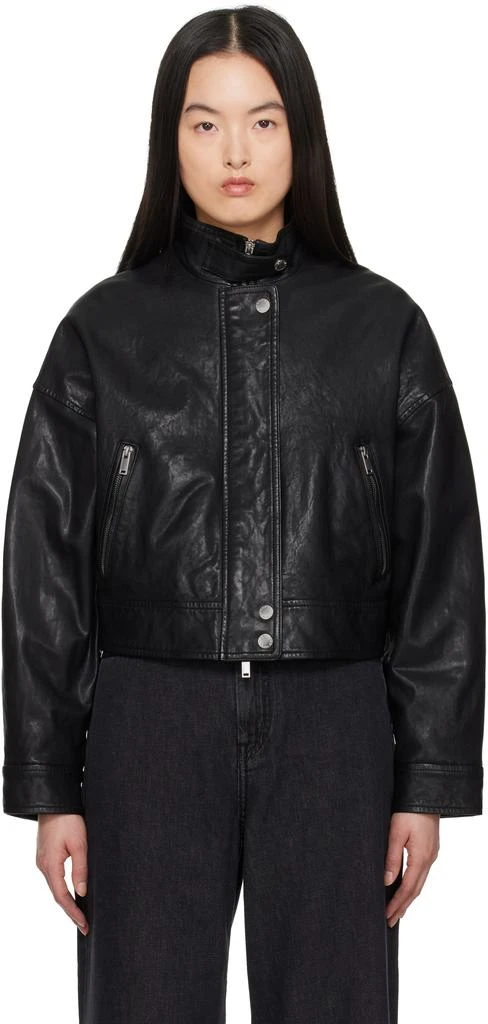 Weekend Max Mara Black Angel Leather Bomber Jacket 1