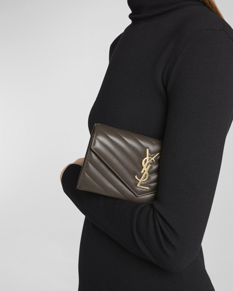 Yves Saint Laurent YSL Monogram Large Envelope Flap Wallet in Smooth Leather