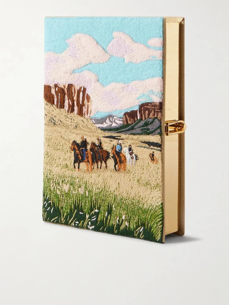 Olympia Le-Tan Landscape Embroidered Appliquéd Canvas Clutch - Beige