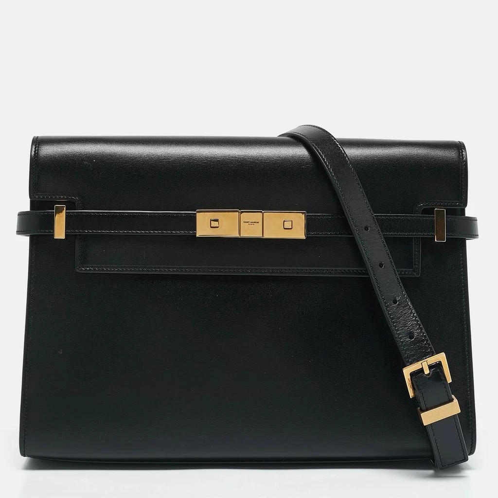 Yves Saint Laurent Saint Laurent Black Leather Medium Manhattan Flap Shoulder Bag 1