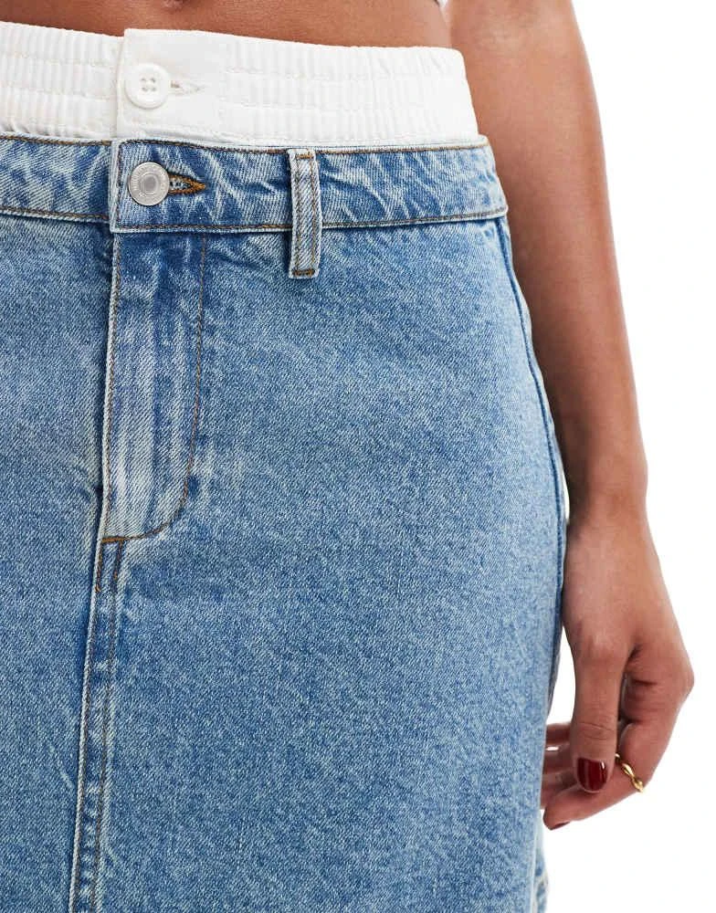ASOS ASOS DESIGN denim mini skirt with boxer waistband in bleach wash 2